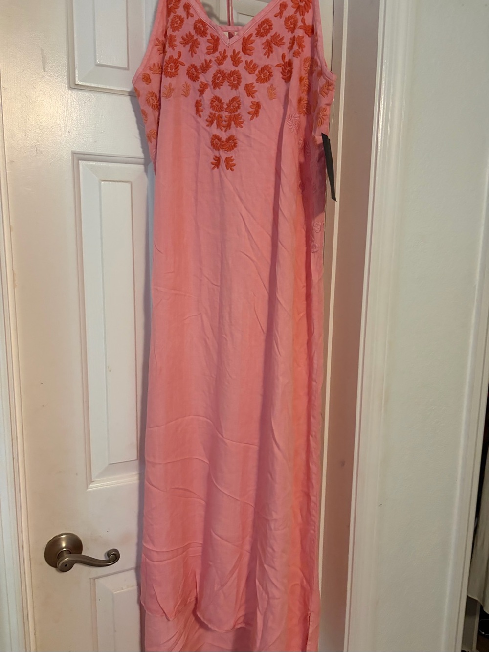 BILLY T - NWT -SM - Flower Garden Cotton Blend Slipdress Pink Embroidered Maxi